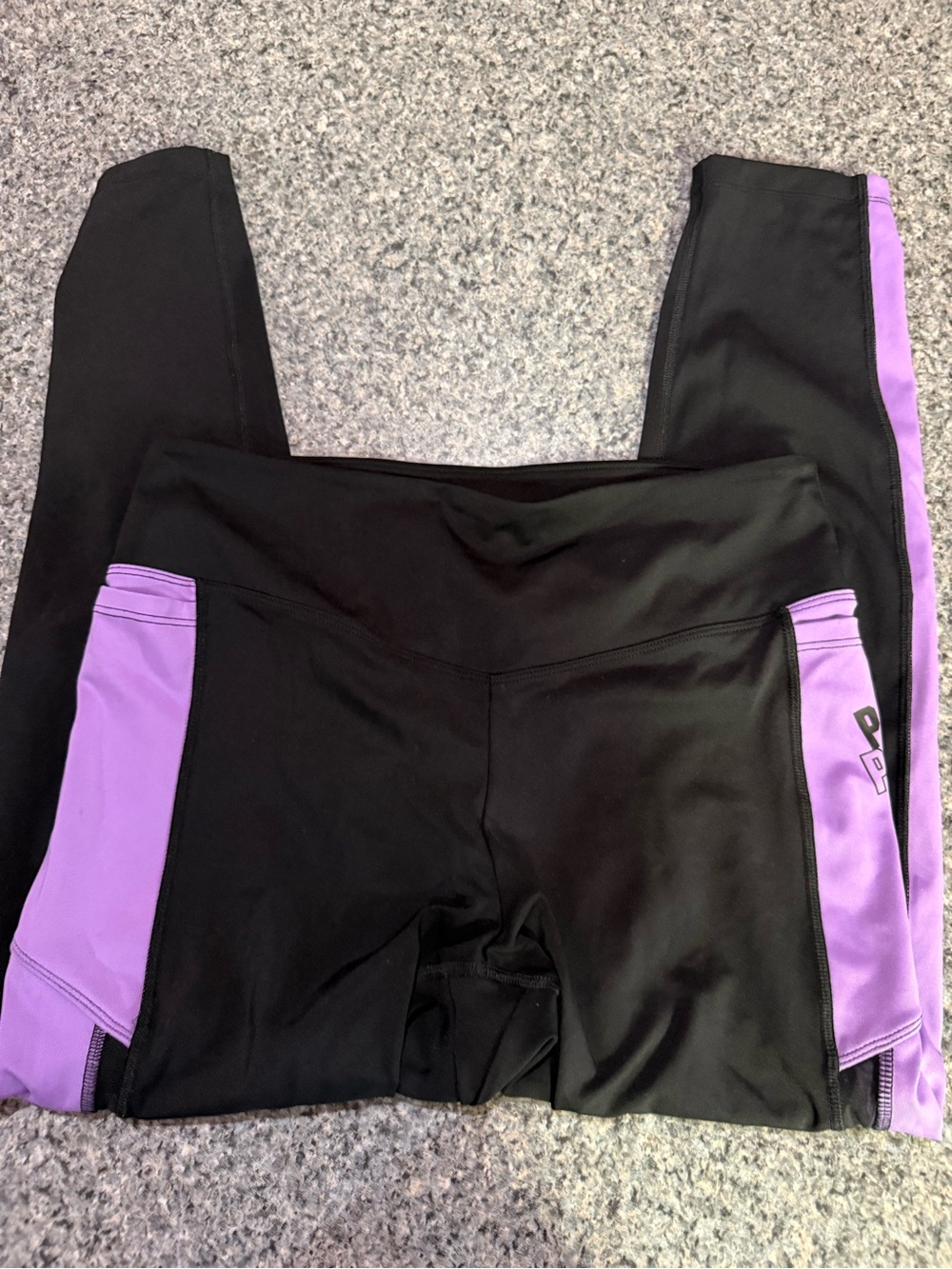 PINK Victoria's Secret Black Leggings with Purple Side Panels and pockets